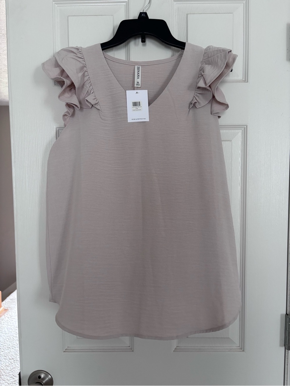 Zenana Taupe Ruffle Sleeve V-Neck Blouse